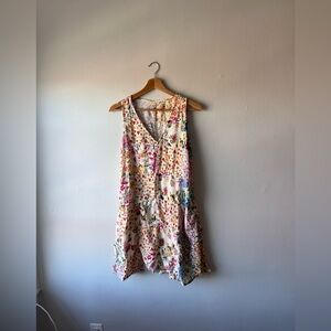 Floral V-Neck Sleeveless Mini Dress - Cream with Multicolor Print